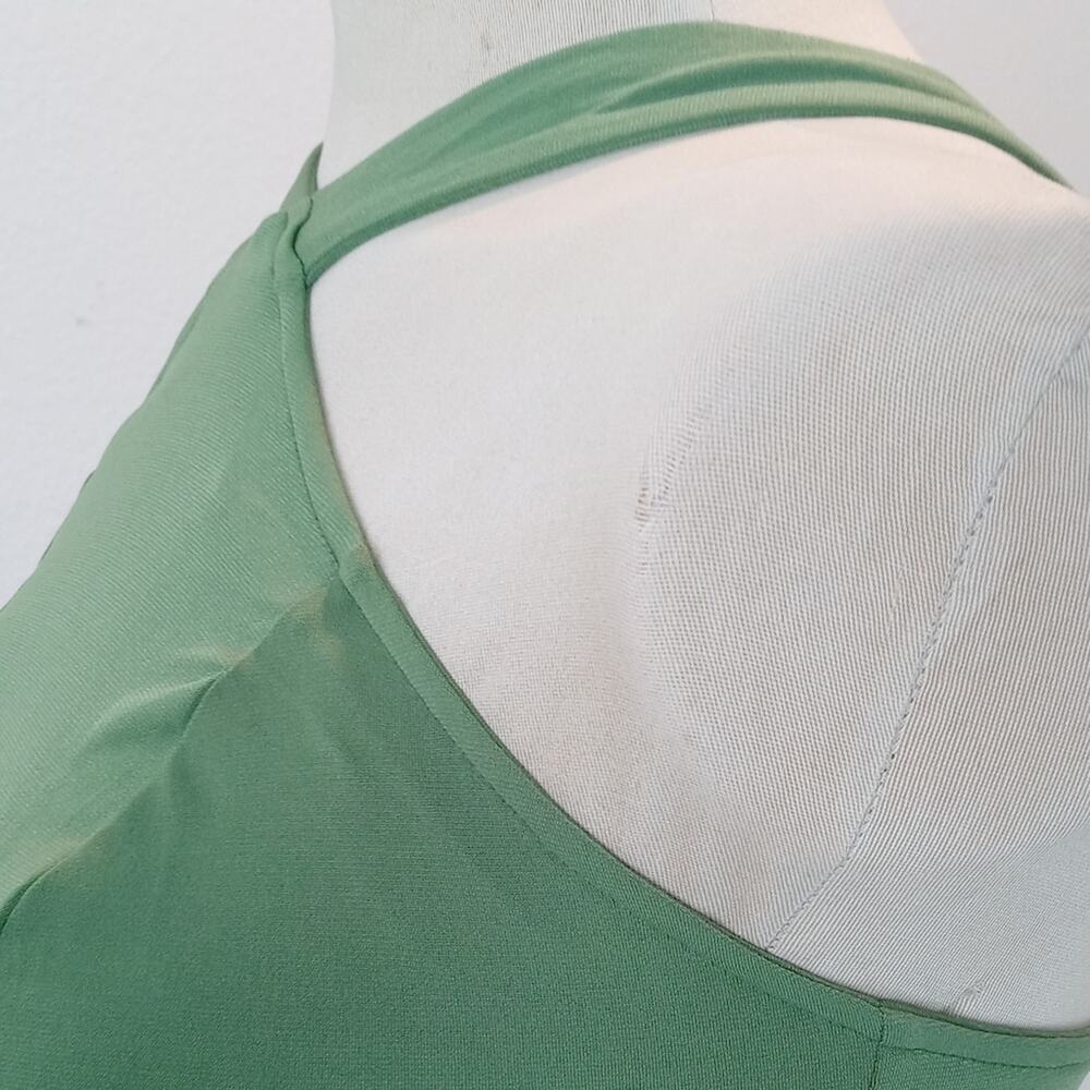 NEW YORK & COMPANY Green Paradise Halter Wide Leg Jumpsuit Cropped Coastal Chic - Picture 4 of 16